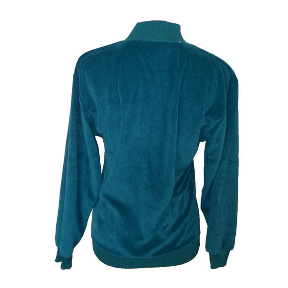 Teal Velveteen Pullover Longsleeve Mock Turtle Neck Small Vintage Haband for Her - Picture 9 of 16